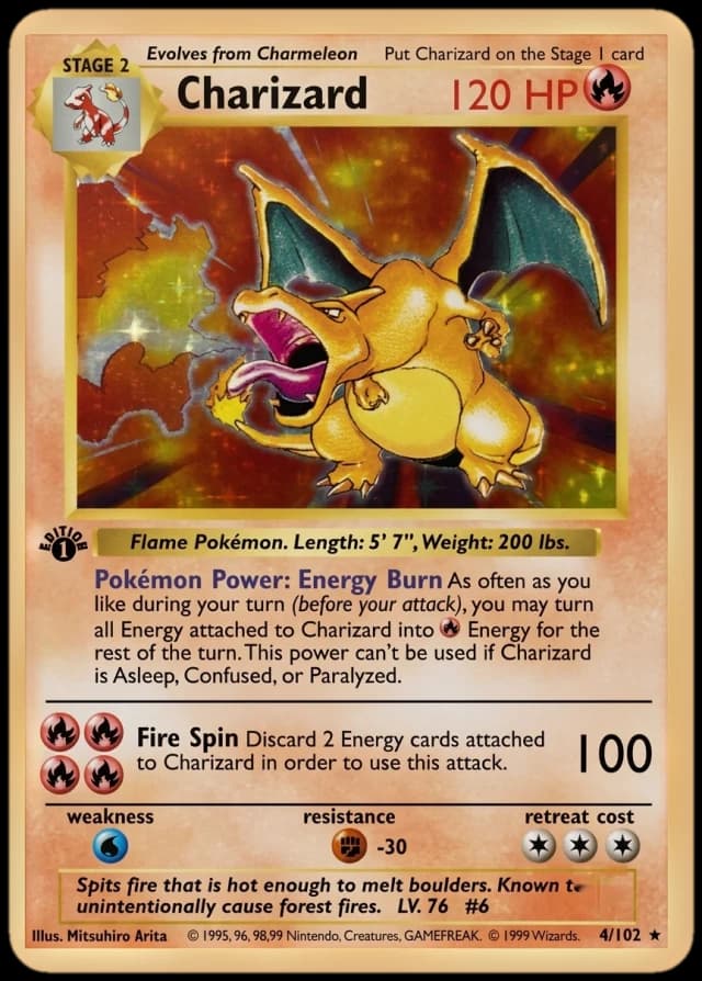 The same Charizard card fully restored — flat, clean and vibrant